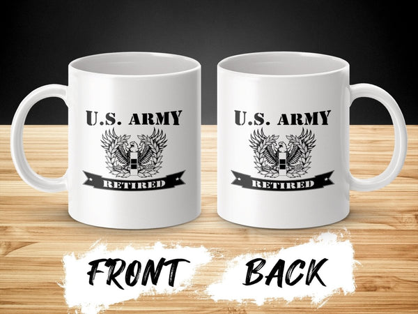 Army Chief Warrant Officer 2 (CW2) Eagle Rising (New Version) Retired Ribbon Coffee Mug Black graphic on front - ChiefsLab